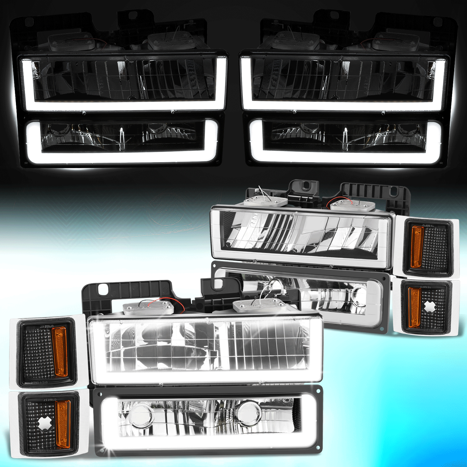 DNA Motoring LED Bar Headlight Set (LB3 Style) - Black/Amber - 94-98 Chevy C/K1500-3500
