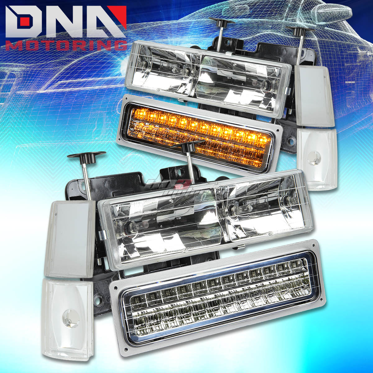 DNA Motoring OEM LED Headlights Chrome 88-93 Chevy C10