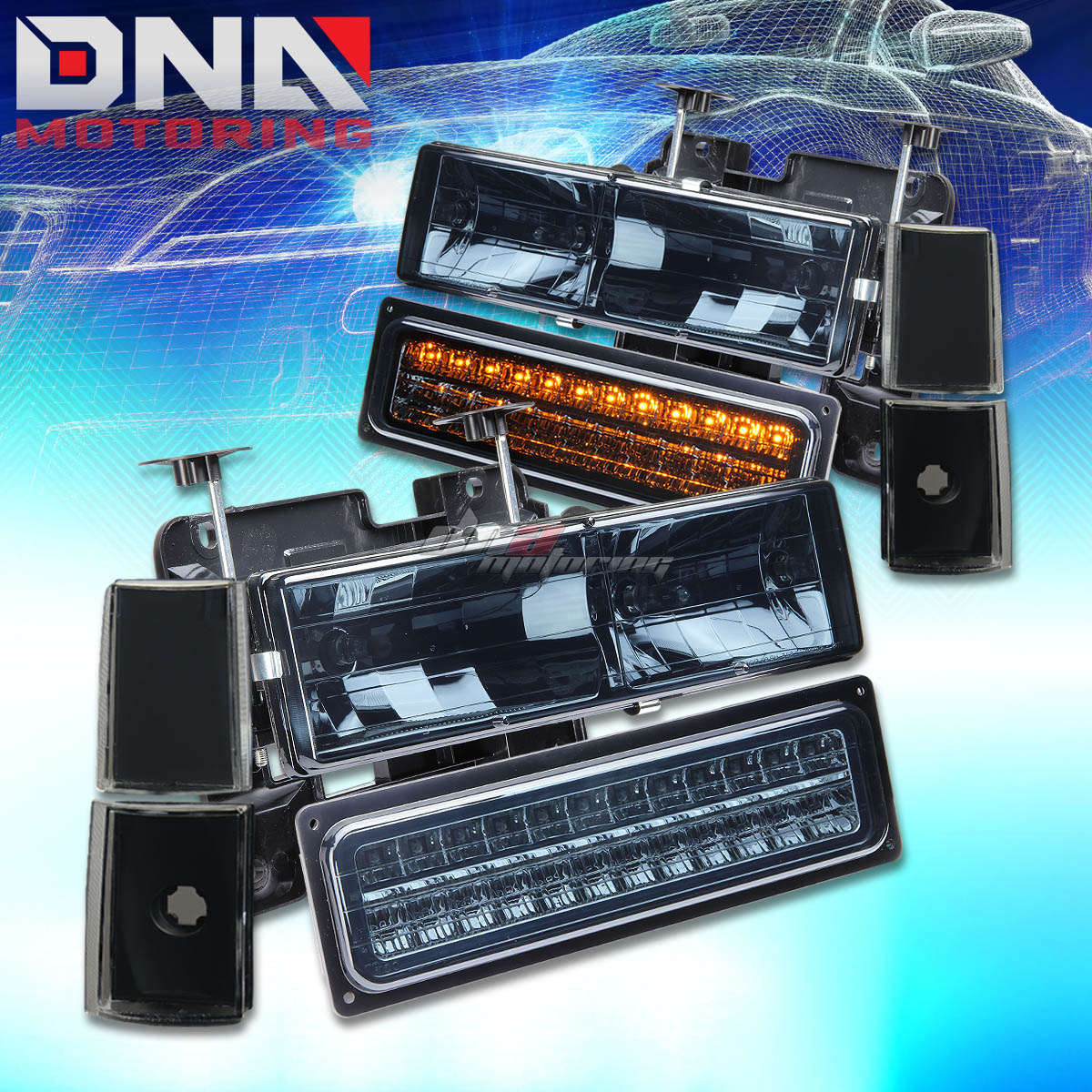 DNA Motoring OEM LED Headlights Smoke 88-93 Chevy C10