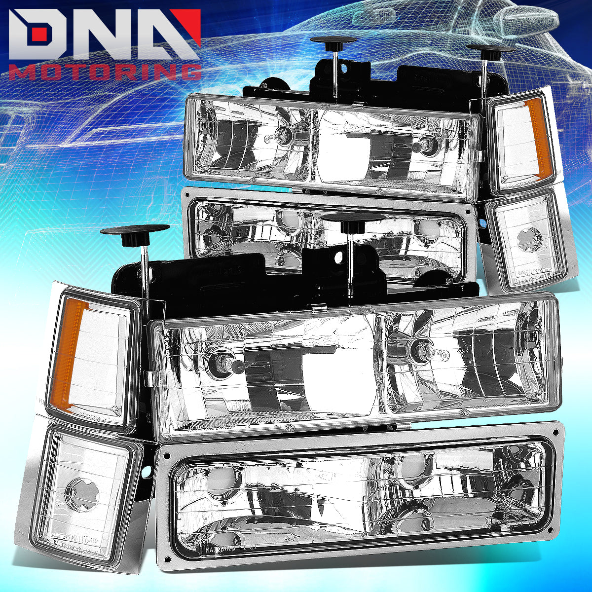 DNA Motoring OEM Style Headlights - Chrome/Amber - 94-98 Chevy C10