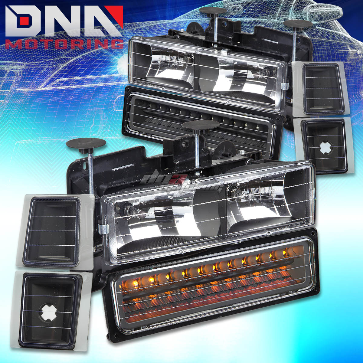 DNA Motoring OEM Style LED Headlights - Black - 94-98 Chevy C10