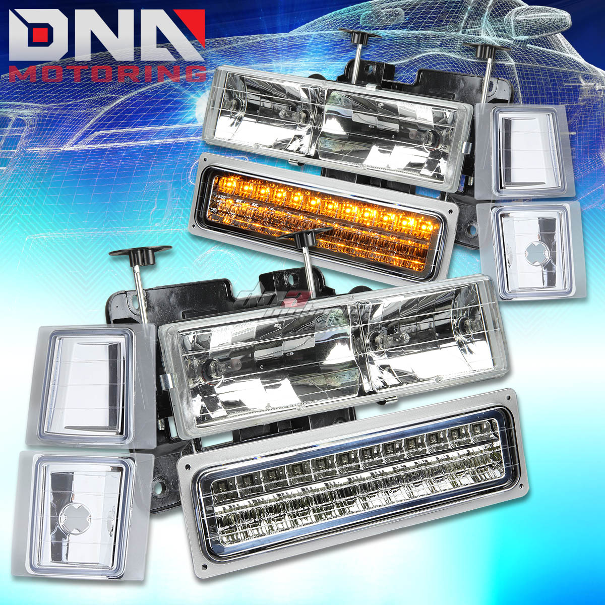 DNA Motoring OEM Style LED Headlights - Chrome - 94-98 Chevy C10