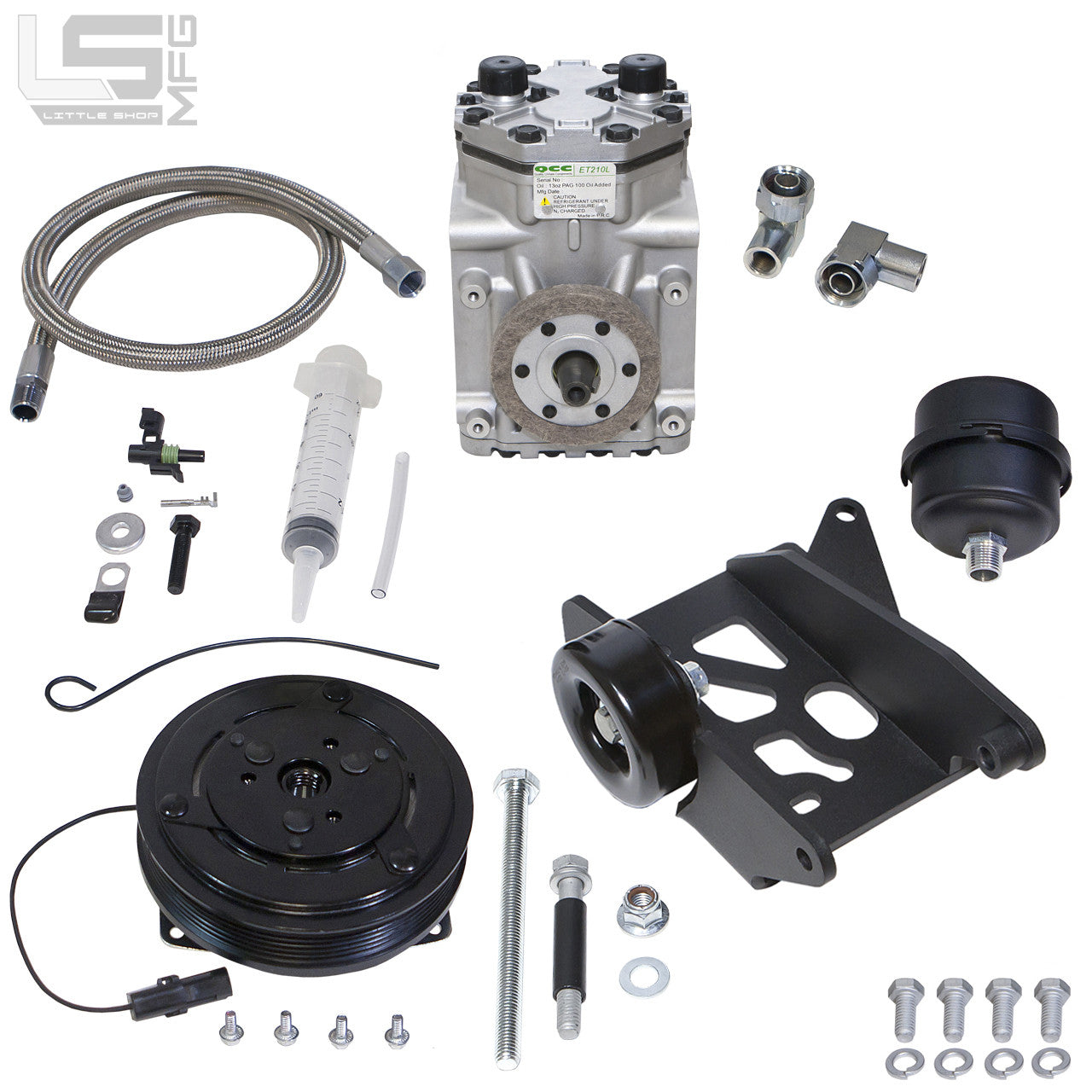 GM Pre-Vortec Belt Driven Compressor Kit standard kit contents