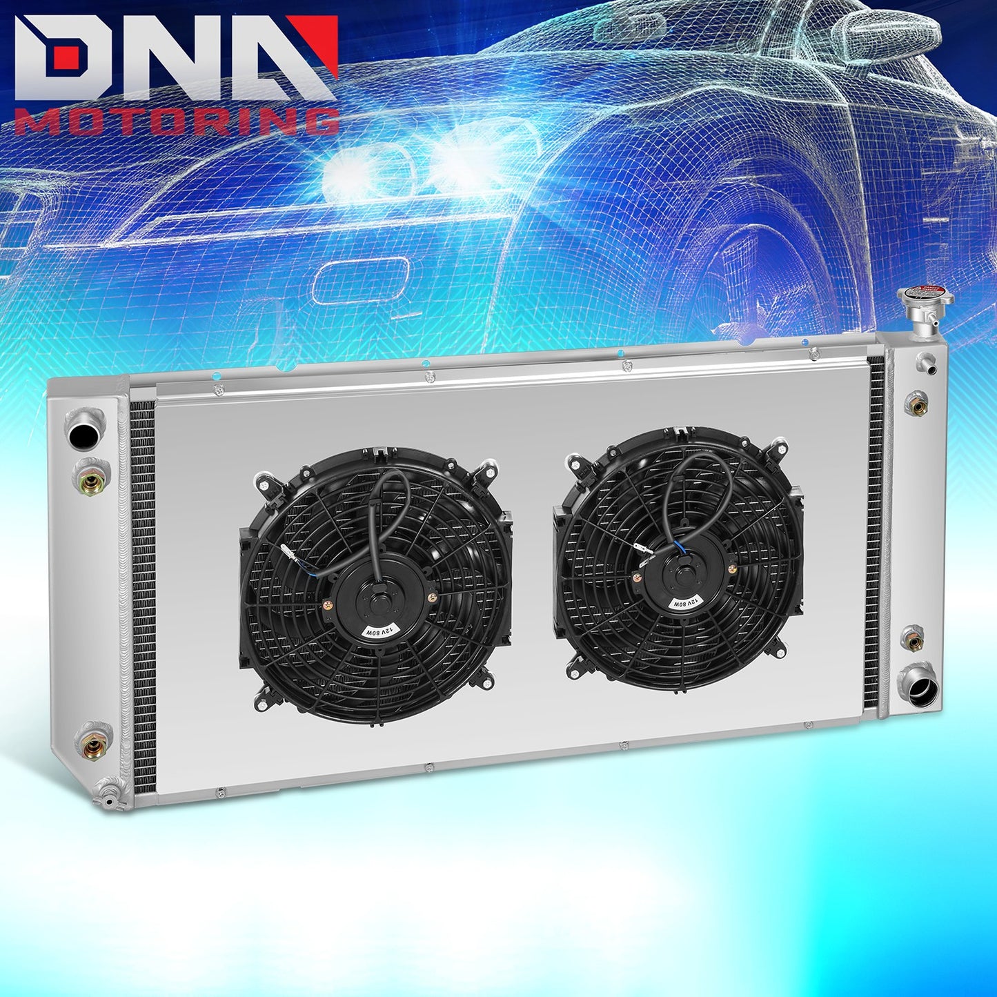 DNA Motoring 3-Row Aluminum Radiator + Fan Shroud Combo - 94-00 Chevy/GMC C/K V8