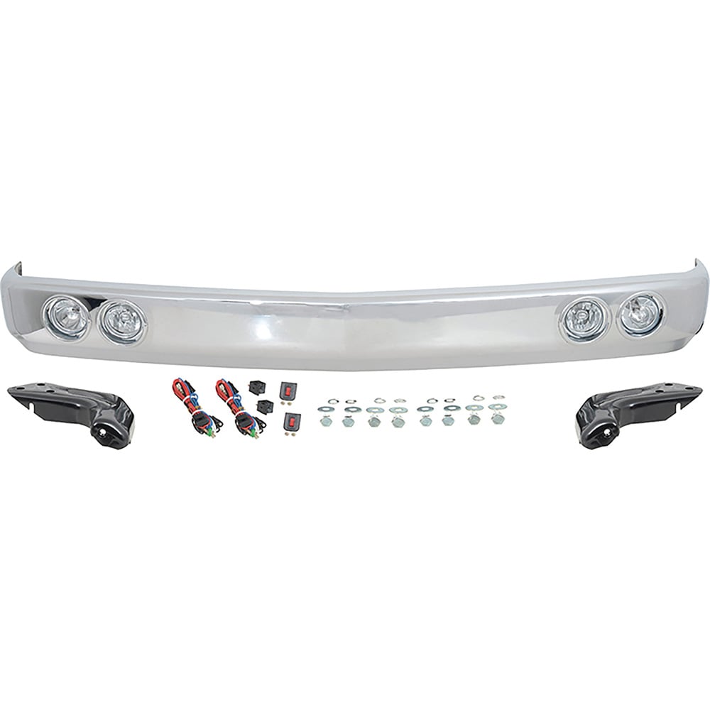 1988-98 Chevy/GMC Truck Front Bumper - Chrome, With Driving & Fog Lamps, Without Insert