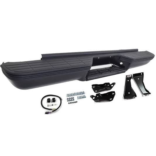 1988-2000 Chevy/GMC C/K GMT400 Stepside Pickup Rear Step Bumper - Black, With Impact Strips, With Brackets