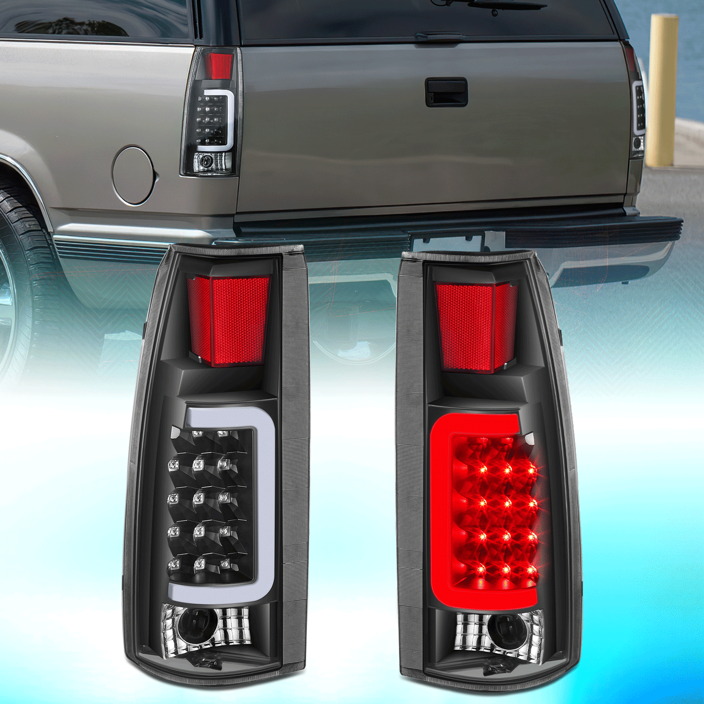 DNA Motoring LED Tube Tail Lights - Black/Clear - 88-99 Chevy/GMC C/K1500-3500