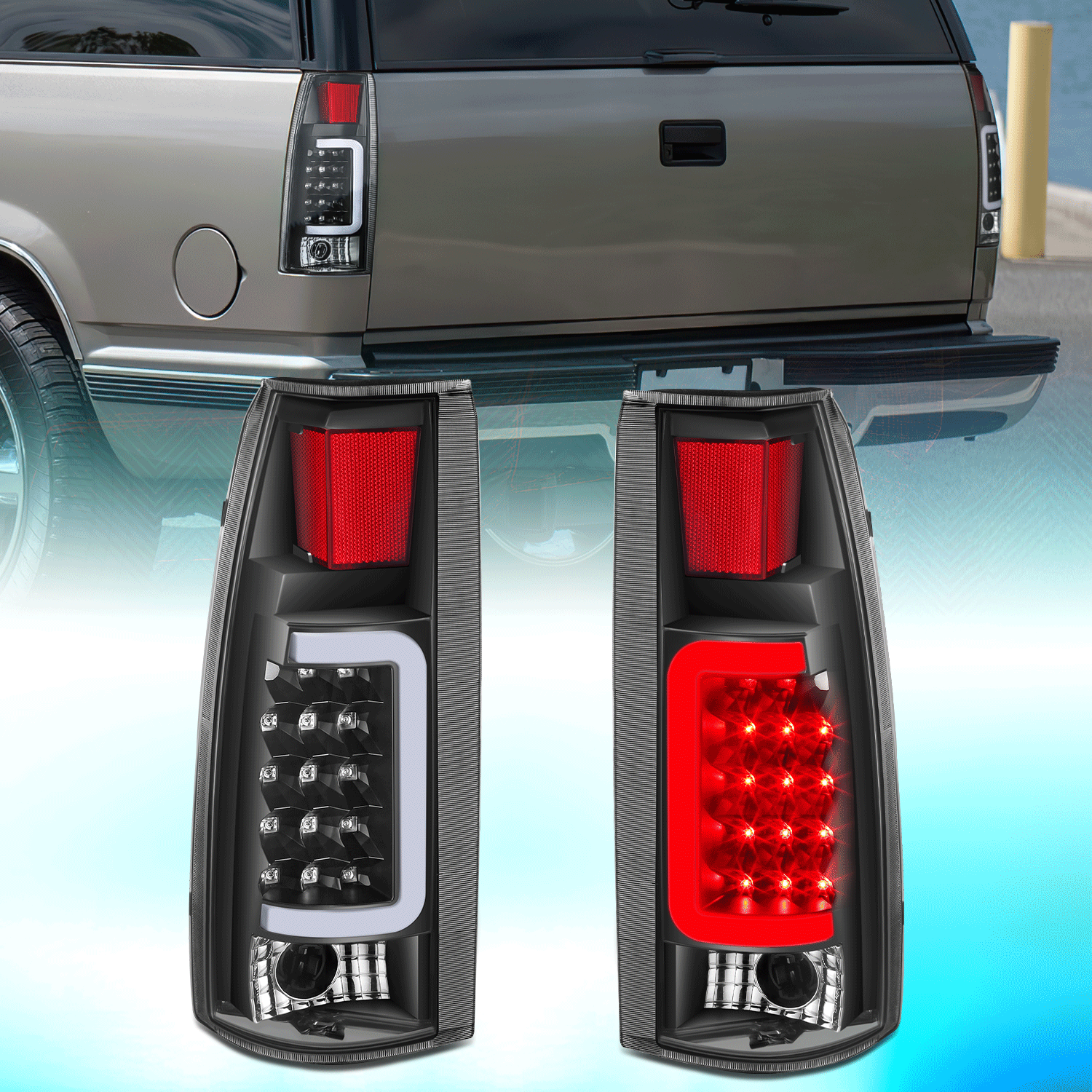 DNA Motoring LED Tube Tail Lights - Black/Clear - 88-99 Chevy/GMC C/K1500-3500