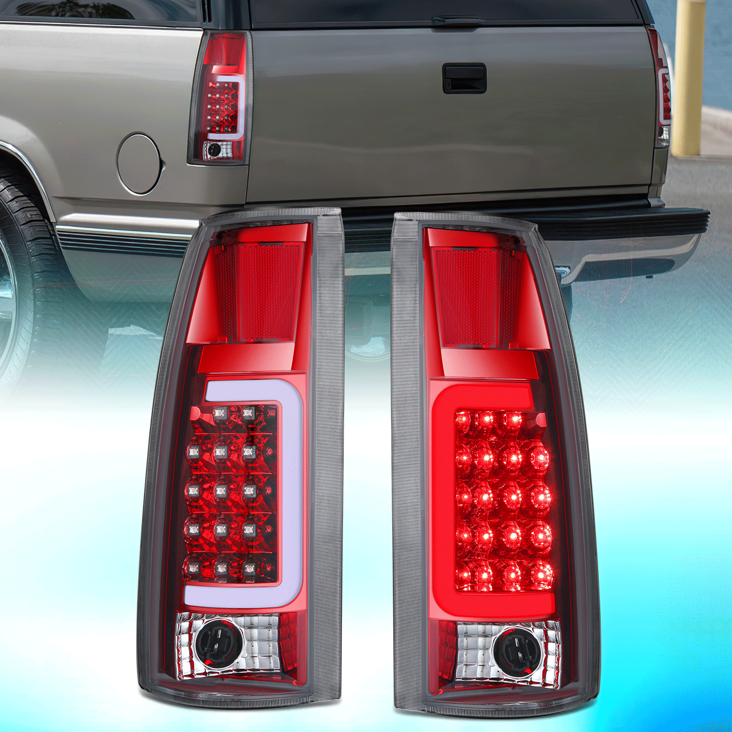 DNA Motoring LED Tube Tail Lights - Chrome/Red - 88-99 Chevy/GMC C/K1500-3500