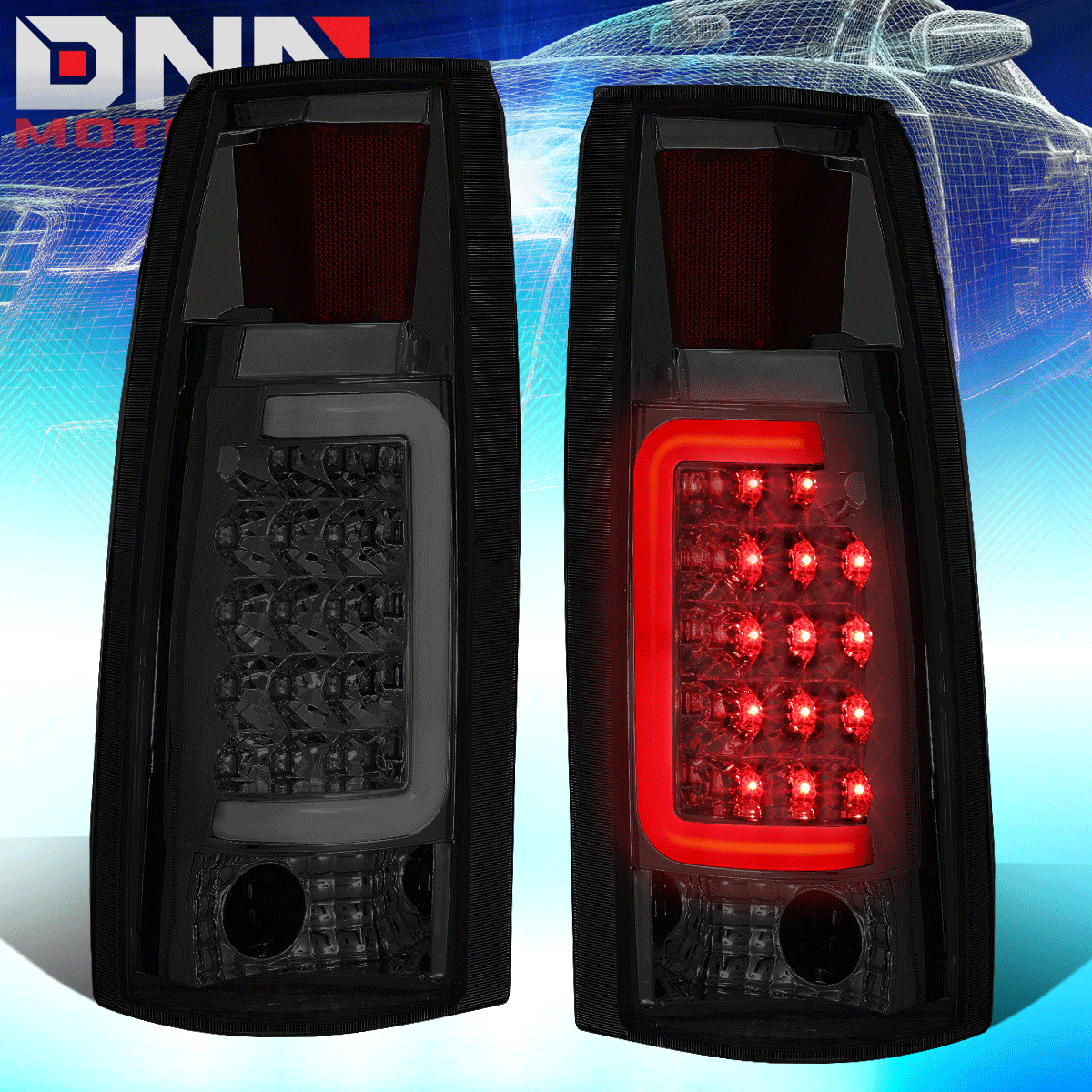 DNA Motoring LED Tube Tail Lights - Chrome/Smoke - 88-99 Chevy/GMC C/K1500-3500