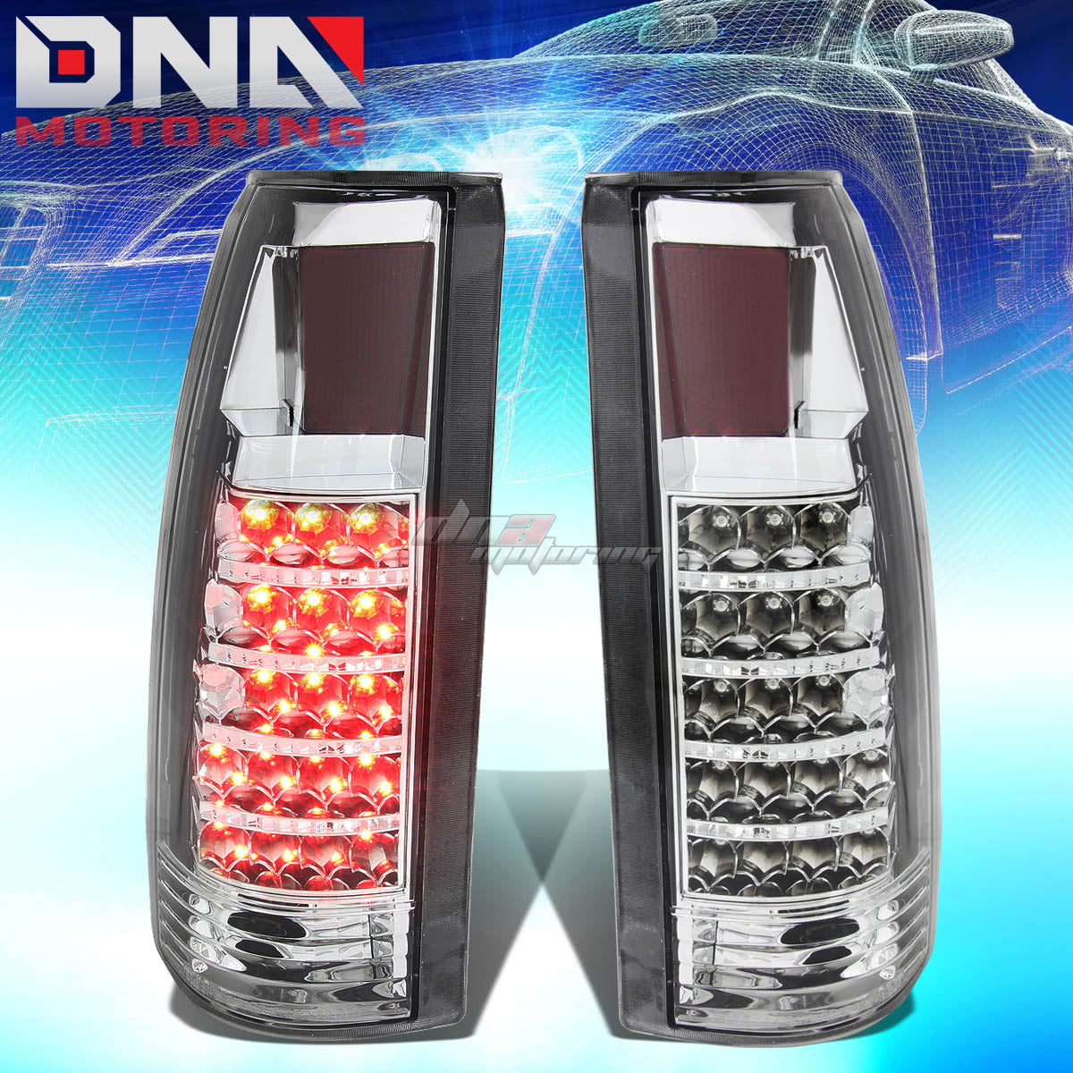 DNA Motoring LED Tail Lights - Chrome/Clear - 89-90 Chevy/GMC C/K1500-3500