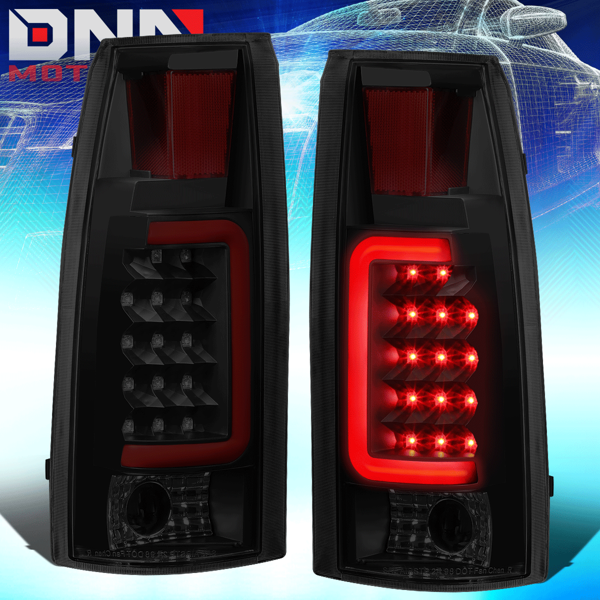 DNA Motoring LED Red C-Bar Tail Lights - Black/Smoke - 88-99 Chevy/GMC C/K1500-3500