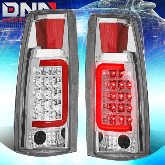 DNA Motoring LED Red C-Bar Tail Lights - Chrome/Clear - 88-99 Chevy/GMC C/K1500-3500
