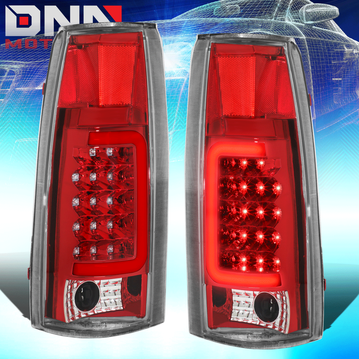 DNA Motoring LED Red C-Bar Tail Lights - Chrome/Red - 88-99 Chevy/GMC C/K1500-3500