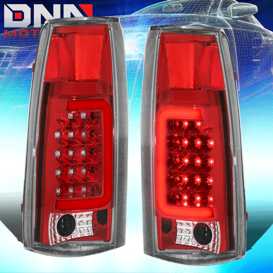 DNA Motoring LED Red C-Bar Tail Lights - Chrome/Red - 88-99 Chevy/GMC C/K1500-3500