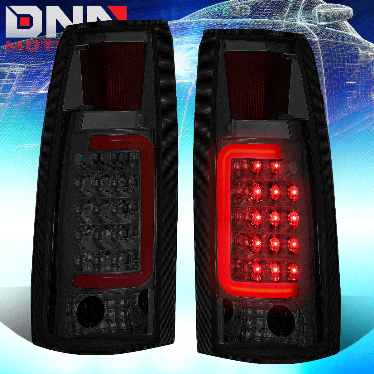 DNA Motoring LED Red C-Bar Tail Lights - Chrome/Smoke - 88-99 Chevy/GMC C/K1500-3500