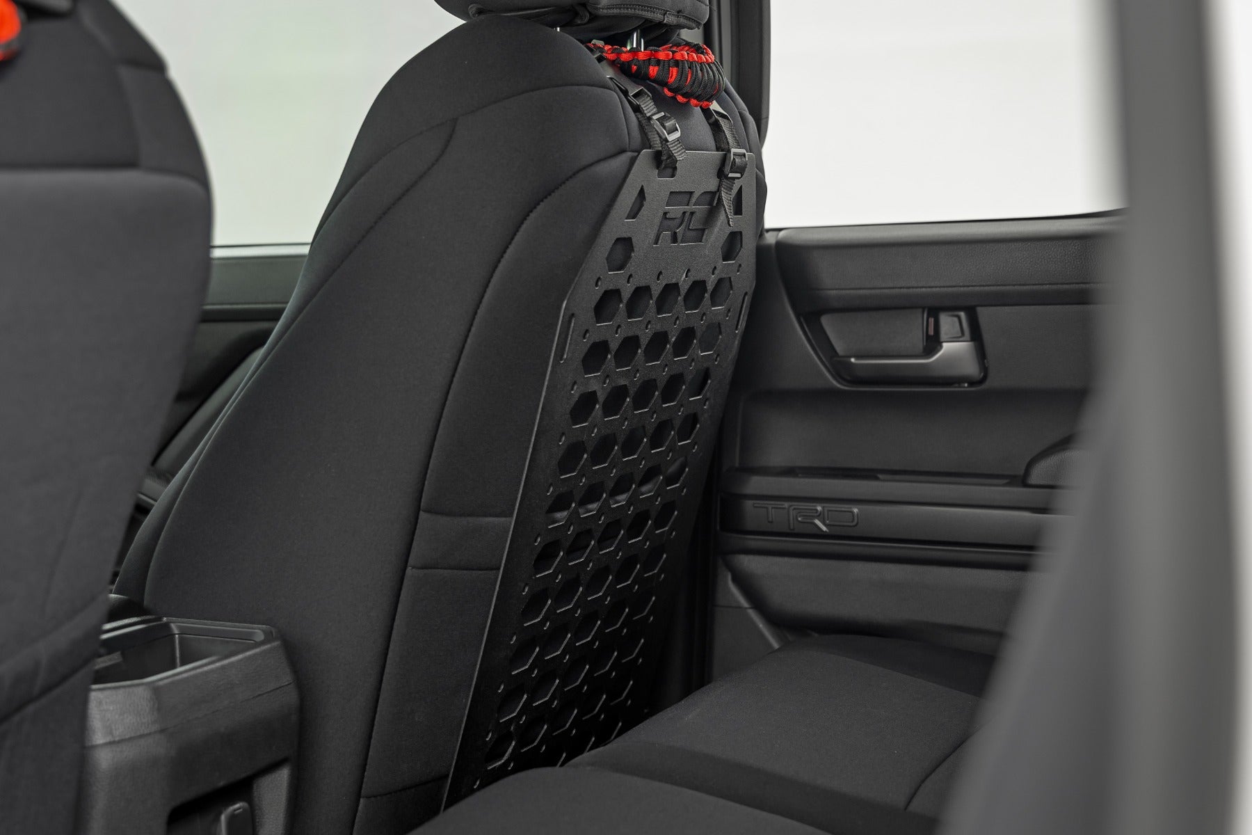 Rough Country seat back organizer Molle panel installed