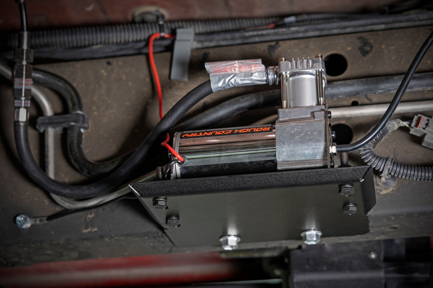 Rough Country air compressor mounting kit installed