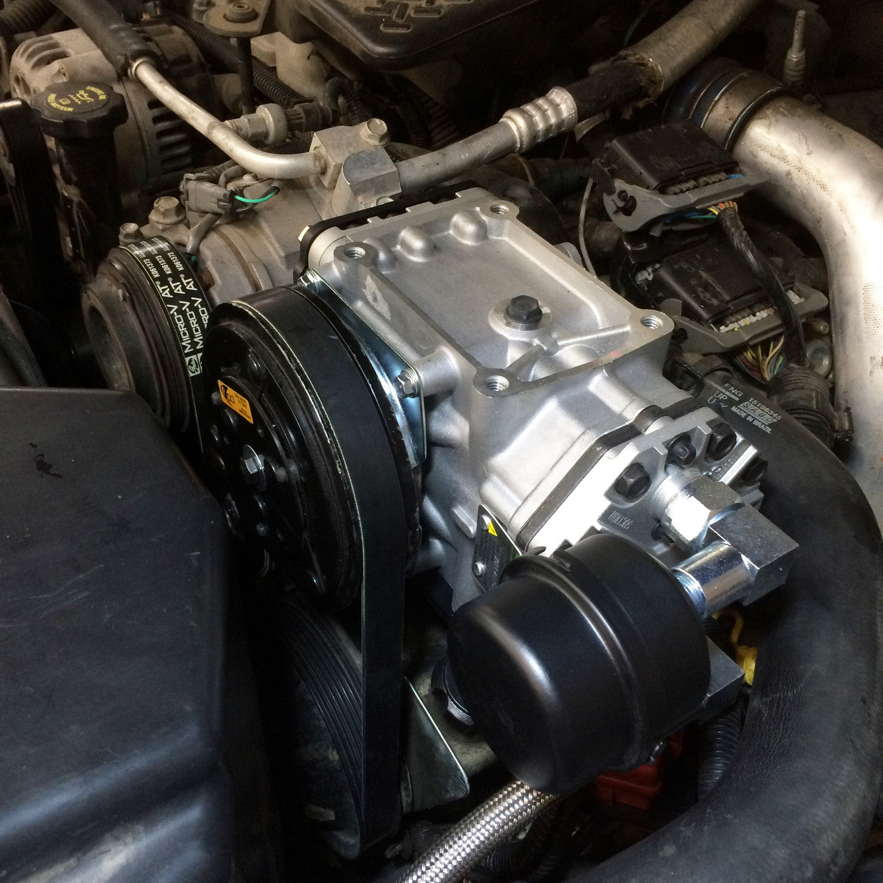 GM Duramax Engine Driven Compressor Kit engine bay view