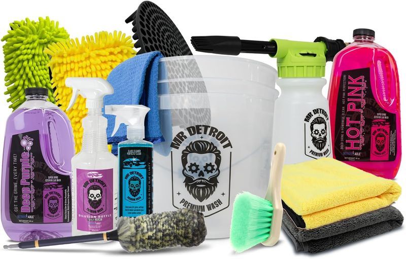 14pc Car Cleaning Kit w/Foam Blaster, 3.5 Gal Bucket, Glass Cleaner & More
