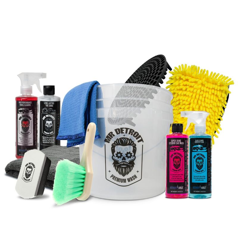 11pc Car Washing Kit w/3.5 Gal Bucket, Wash Soap, Tire Shine, Wash Mitts & More