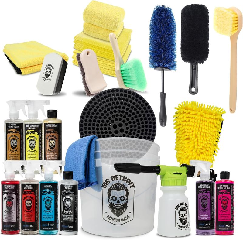 24pc Car Wash Kit w/Foam Blaster, Bucket, Towels, Wash Glove & More