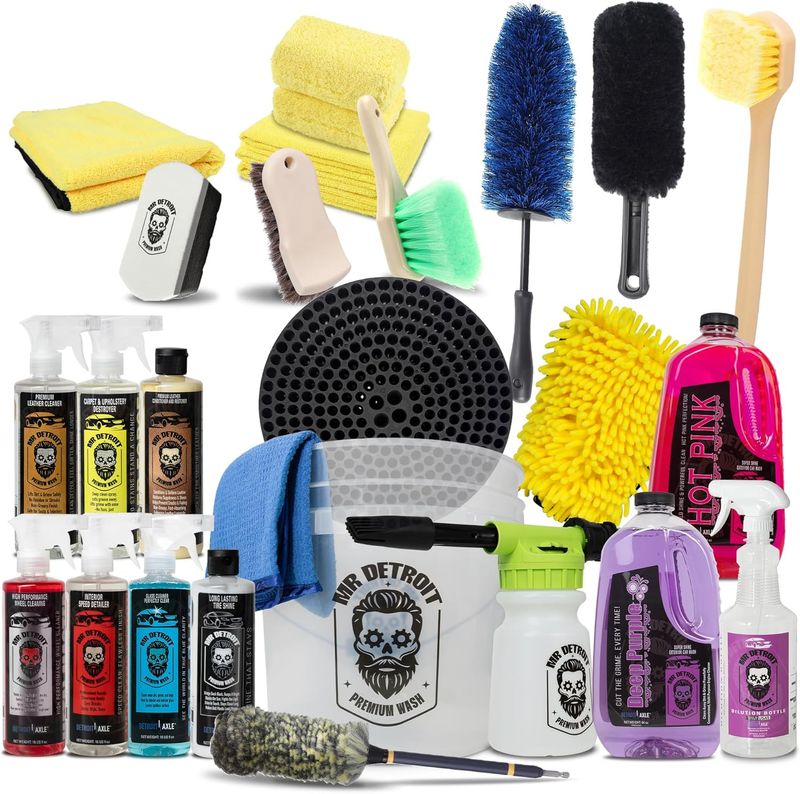 25pc Car Wash Kit w/Foam Blaster, Bucket & Filter, Car Care Cleaners & More