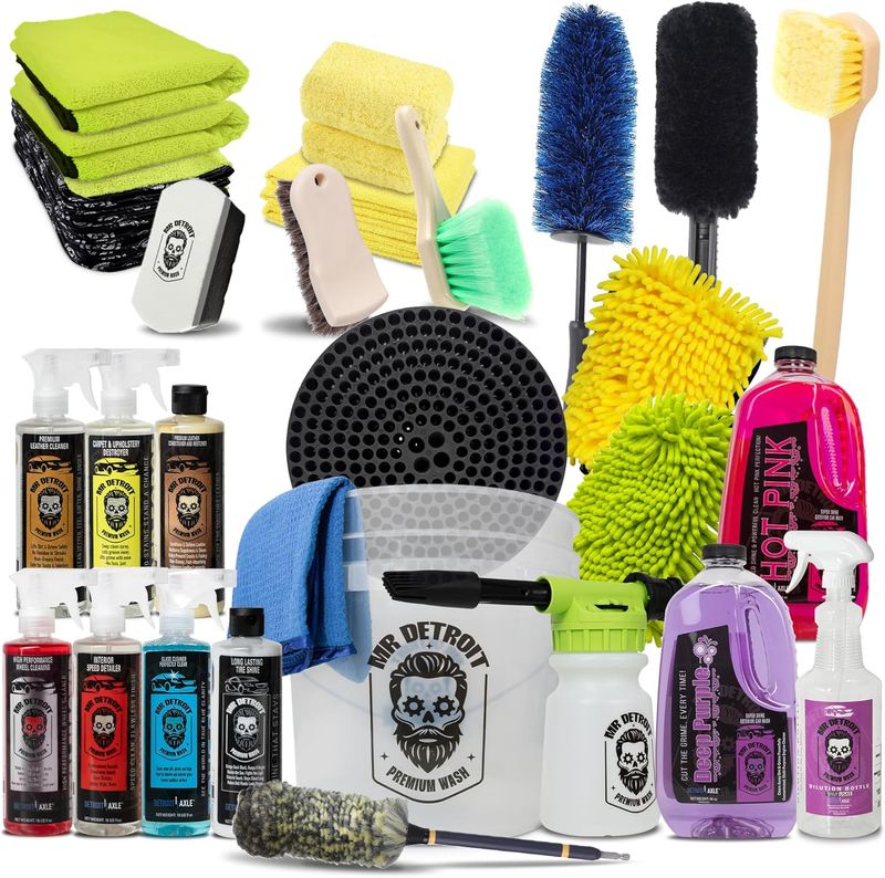 28pc Car Wash Kit w/Foam Blaster, Soap, Bucket, Glove, Mitt & More