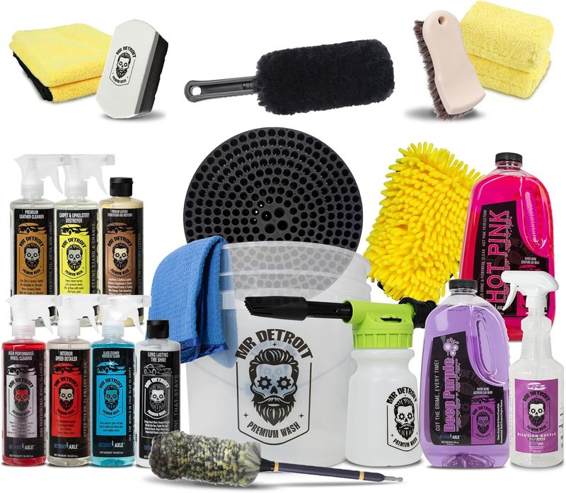 21pc Car Wash Kit w/Foam Blaster, Bucket & Filter, Car Care Cleaners & More
