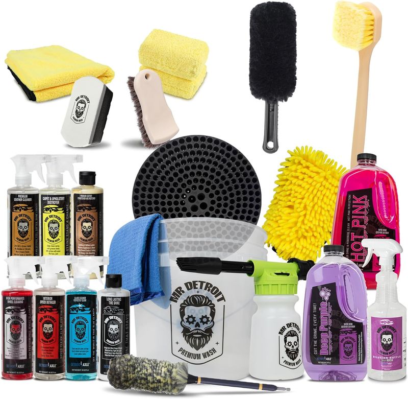 22pc Car Wash Kit w/Foam Blaster, Bucket & Filter, Car Care Cleaners & More