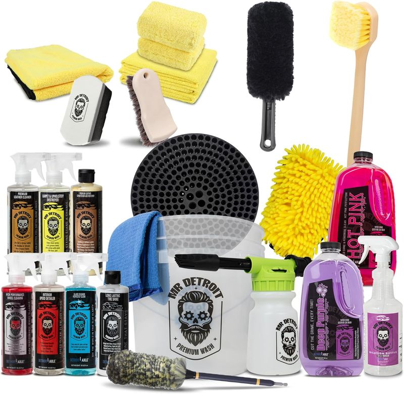 23pc Car Wash Kit w/Foam Blaster, Bucket & Filter, Car Care Cleaners & More