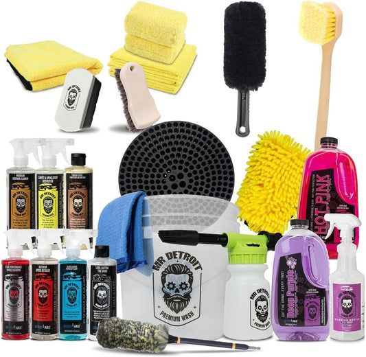 23pc Car Wash Kit w/Foam Blaster, Bucket & Filter, Car Care Cleaners & More