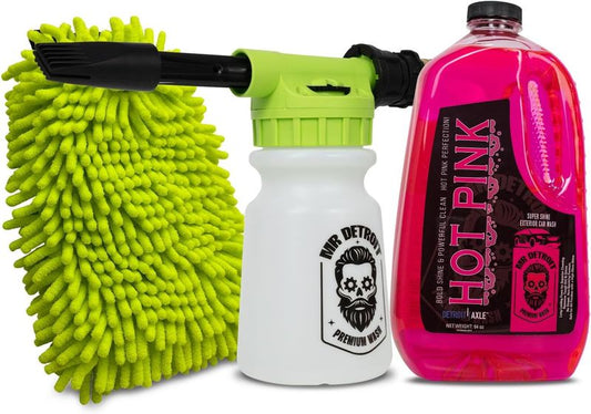 Car Wash Kit w/Blaster, 64oz Car Soap, Double Noodle Wash Mitt