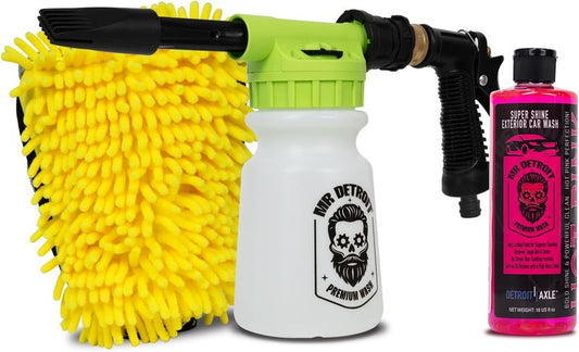 Car Wash Kit w/Blaster, 16oz Car Soap, Chenille Wash Glove