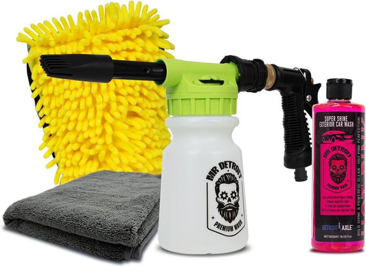 4pc Car Wash Kit w/Blaster, 16oz Car Soap, Wash Mitt, Drying Towel