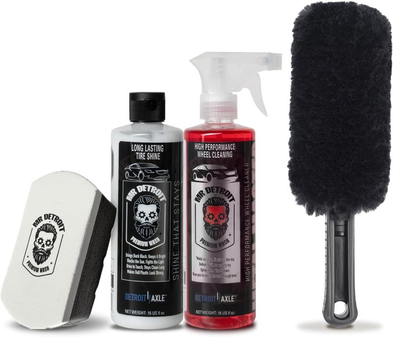 4pc Car Cleaning Kit w/Wheel Cleaner, Tire Shine, Sponge Pad & More