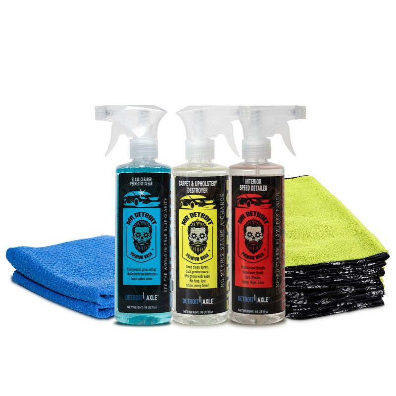 5pc Interior Detailing Kit w/16oz Glass Cleaner, Speed Detailer, Towels & More