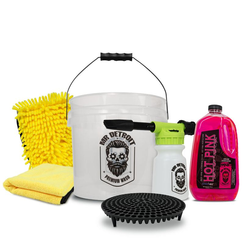 6pc Car Cleaning Kit w/Foam Blaster, Soap, Mitt, Bucket, Towel & More