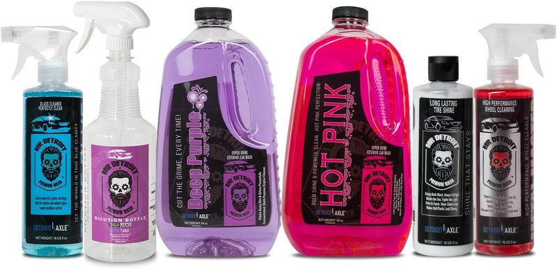 6pc Car Cleaning Kit w/64oz Degreaser, Dilution Bottle, 64oz Car Soap & More