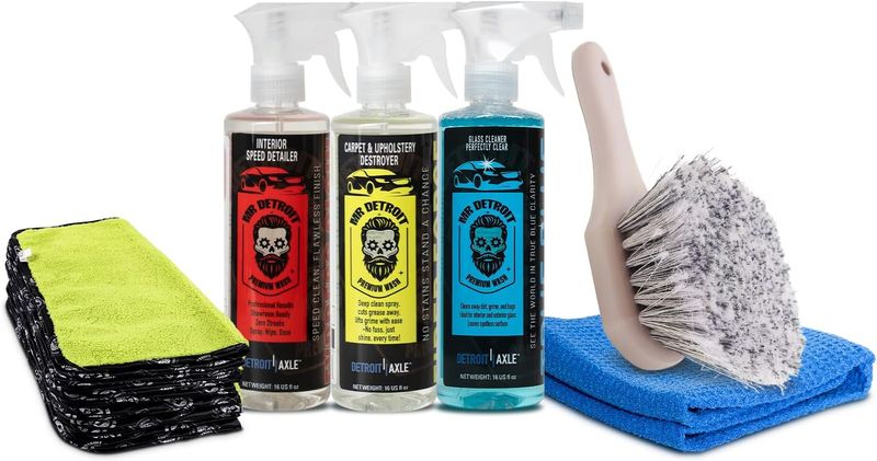 6pc Car Wash Kit w/16oz Carpet & Upholstery Cleaner, Interior Speed Detailer, Glass Cleaner & More