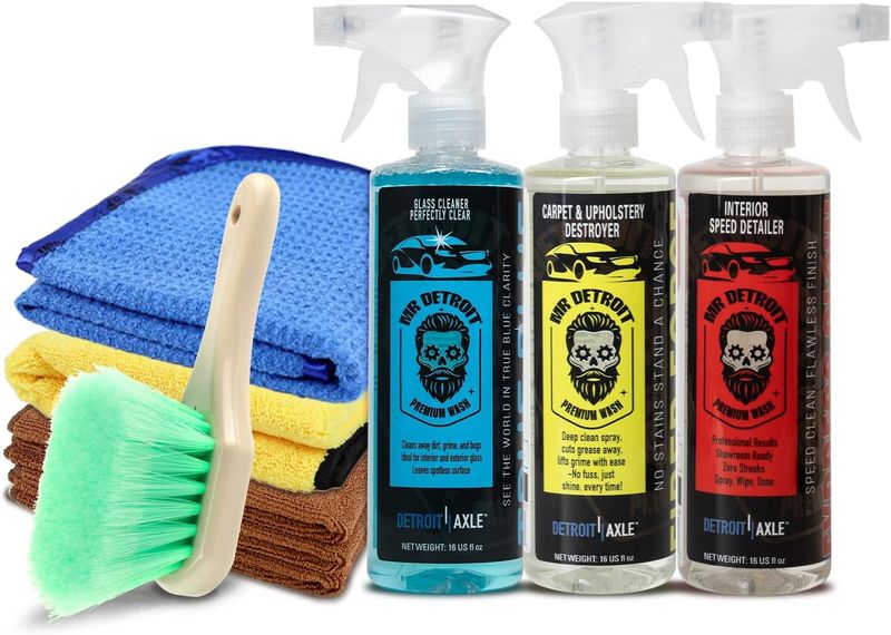 7pc Interior Cleaning Kit w/Microfiber Towel, Glass Cleaner, Brush & More
