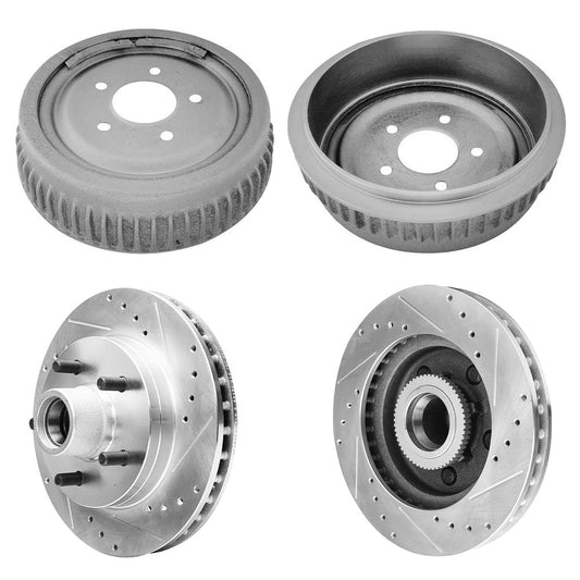 1995-1999 Chevy GMC C1500 Front Drilled Slotted Rotors and Rear Drums Full Kit