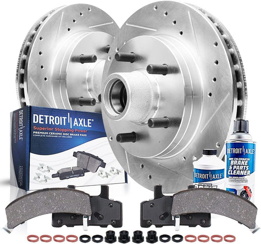 1995-1999 Chevy GMC C1500 6pc Front Drilled Slotted Rotors and Ceramic Pads Full Kit