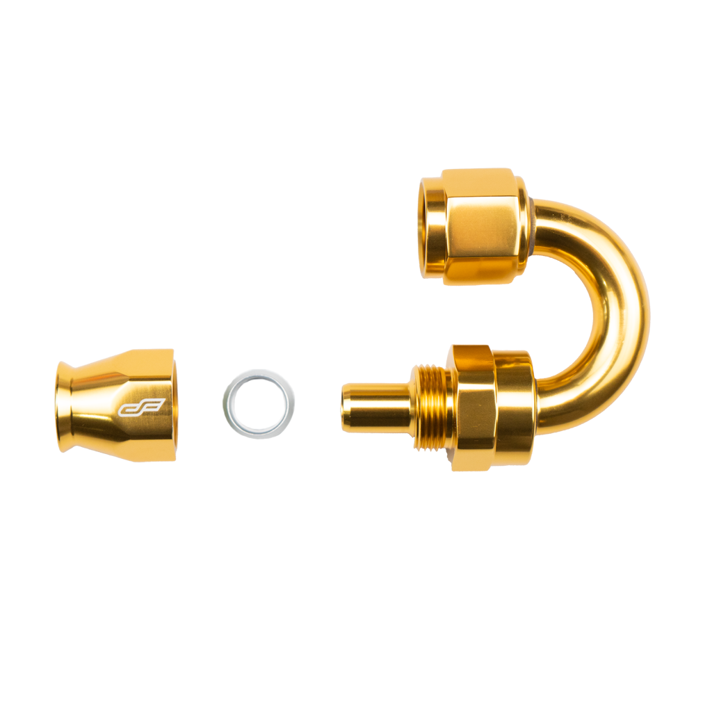 -4 AN 180 Degree Female Aluminum Hose End Fitting (PTFE) - Gold (CF-FPE-04-180-000-GD)