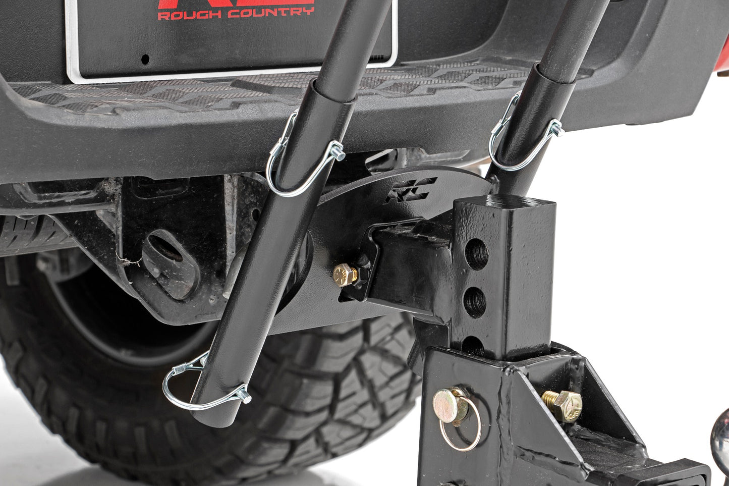 Rough Country hitch dual flag pole holder installed
