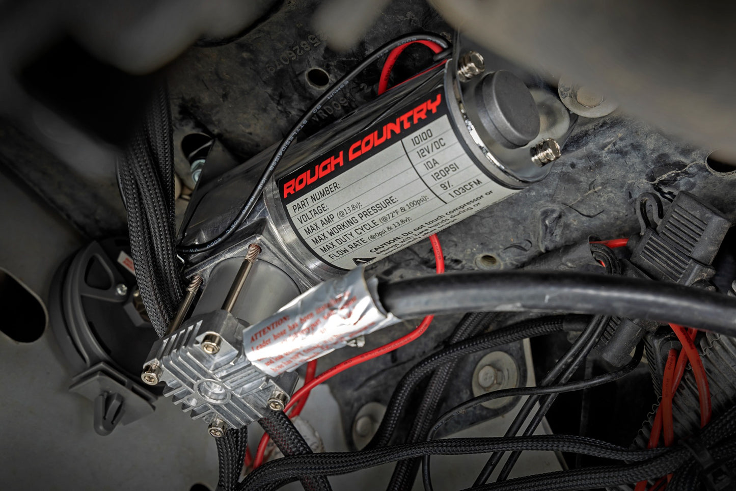 Rough Country air bag compressor installed