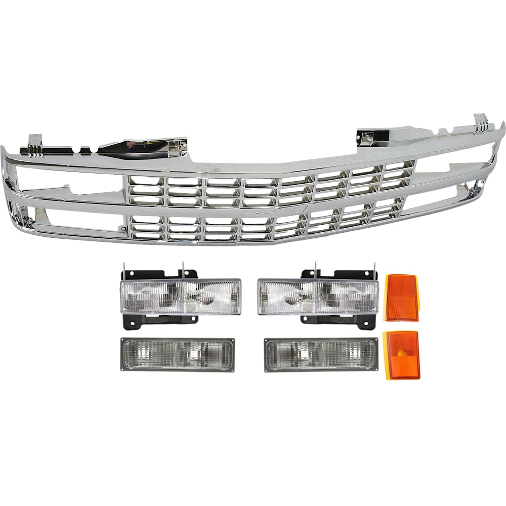 Chevy C/K 1990-1993 chrome grille and headlight kit - front view