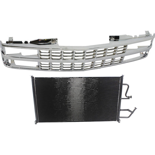 Chevy C/K 1991-1993 chrome grille and A/C condenser kit - front view
