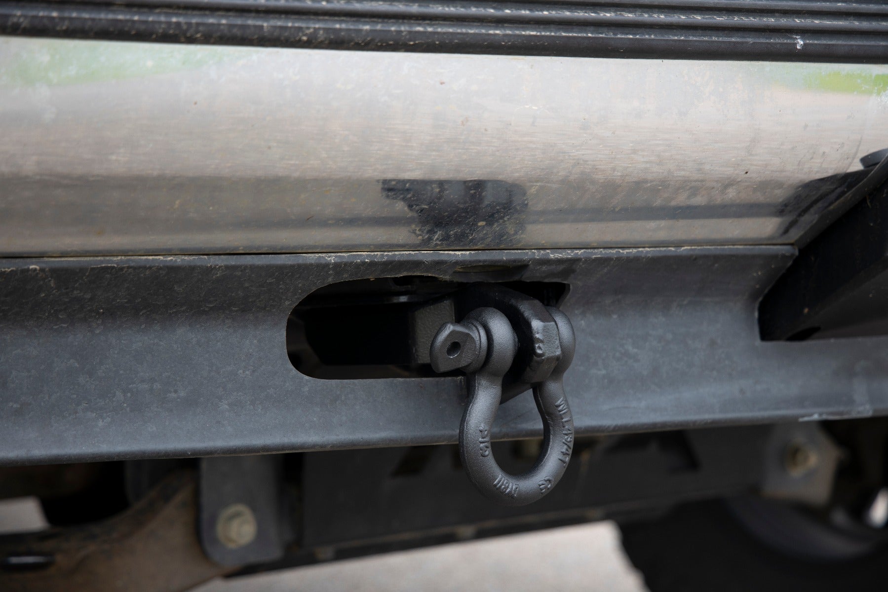 Rough Country tow hook shackle conversion installed