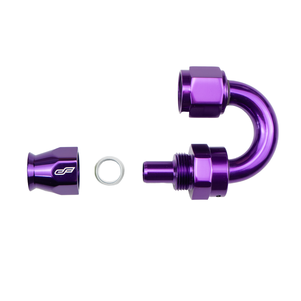 -4 AN 180 Degree Female Aluminum Hose End Fitting (PTFE) - Purple (CF-FPE-04-180-000-PU)